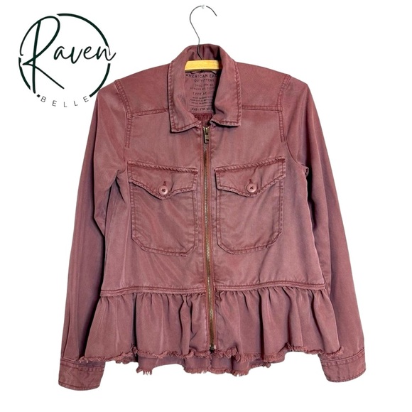 American Eagle‎ Outfitters Ruffle Hem Military Jacket XXS Long Sleeve Rose - Picture 1 of 8